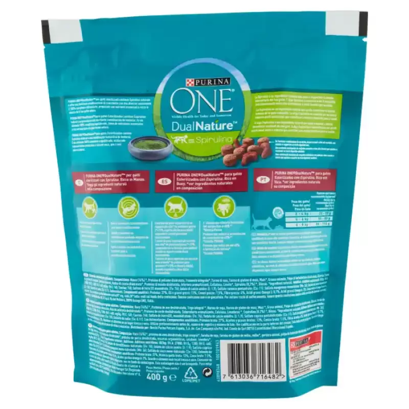 Purina Dual Nature pentru Pisici Sterilizate Carne de Vita si Spirulina Naturala 400 g Bax 8 buc.